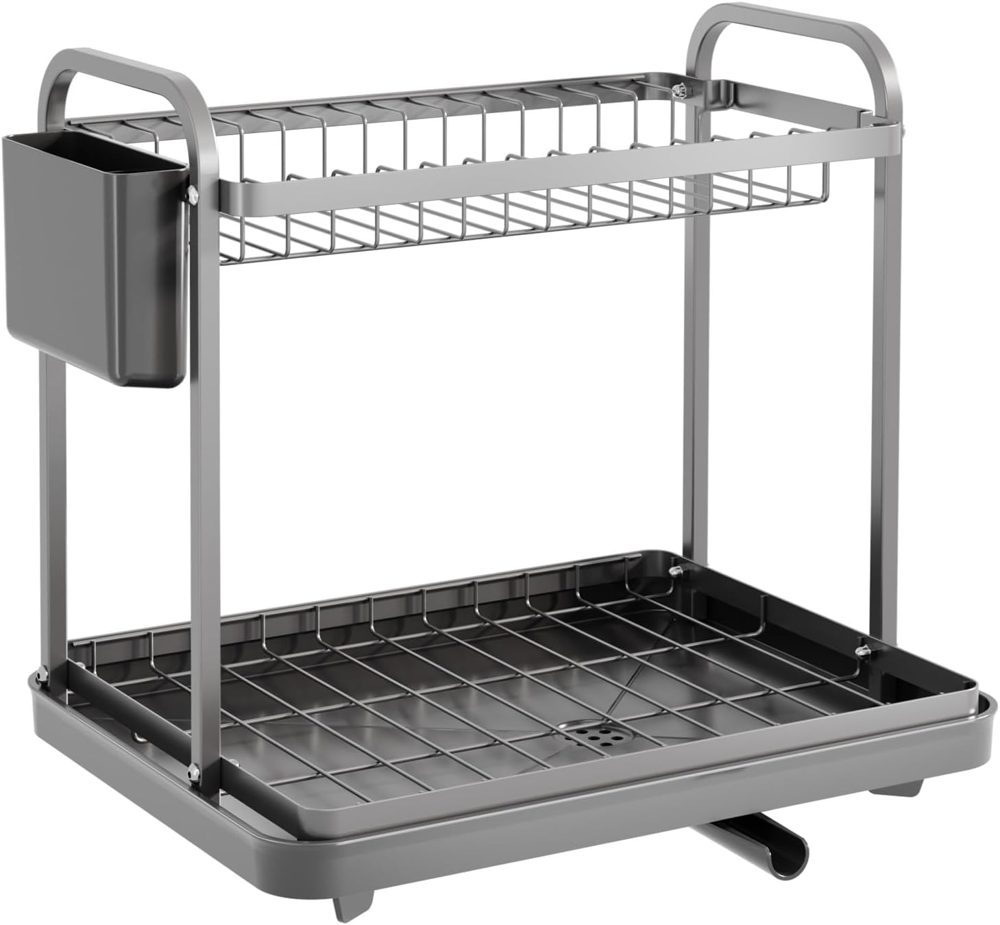 Sakugi 2-Tier Dish Drying Rack, 15" x 11.4" x 15", Gray — view 4