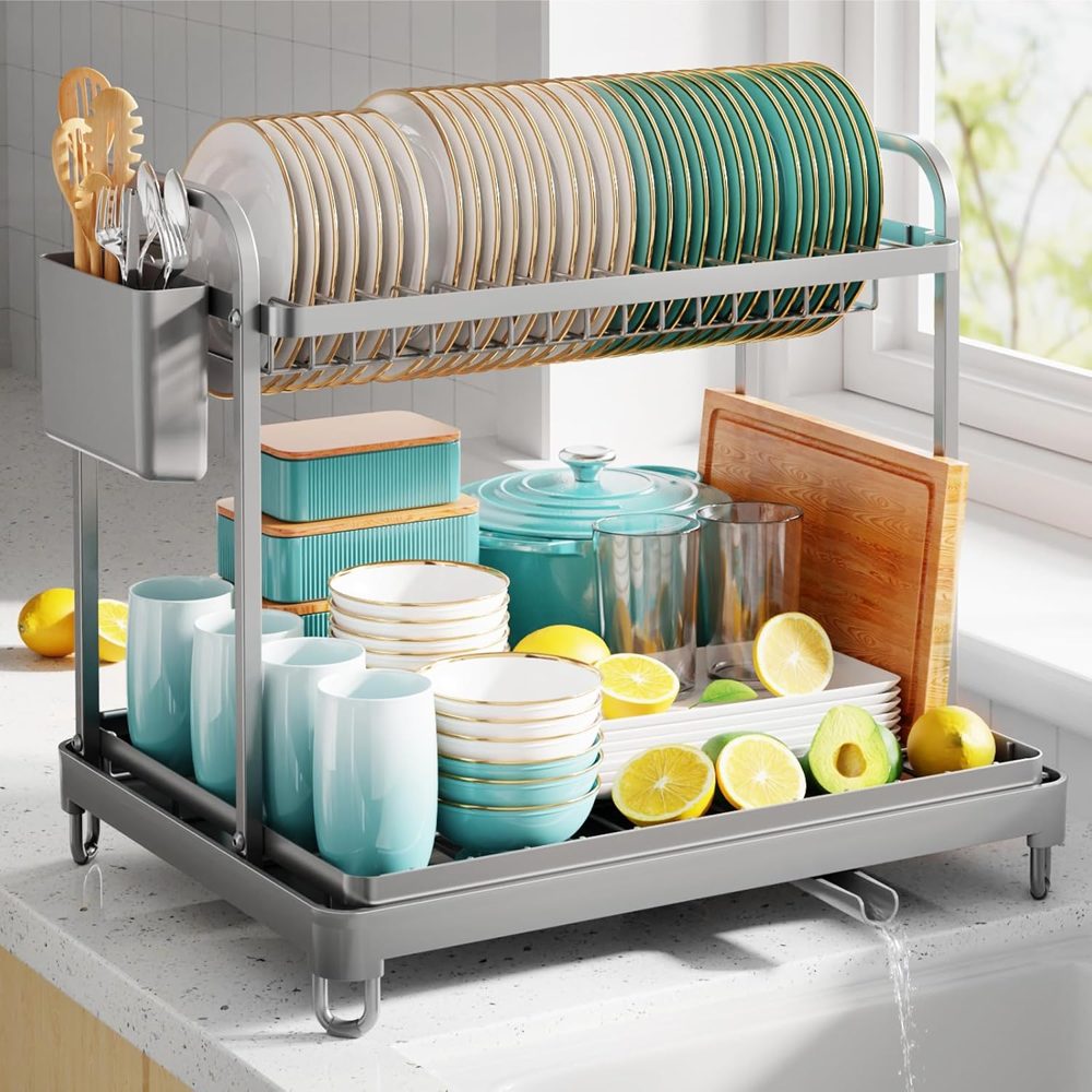 Sakugi 2-Tier Dish Drying Rack, 15" x 11.4" x 15", Silver — view 5