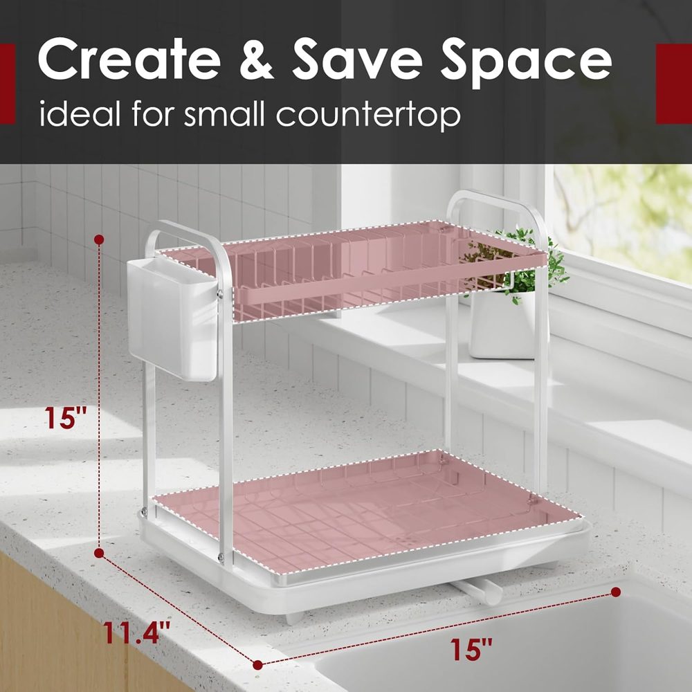 Sakugi 2-Tier Dish Drying Rack, 15" x 11.4" x 15", White — view 3