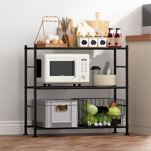 Sakugi 3-Tier Heavy-Duty Storage Shelves, 33" x 12.6" x 30.4", Black