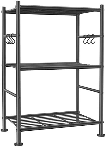 Sakugi 3-Tier Large-Capacity Storage Shelves with Hooks, 18.1" x 12.4" x 29.4", Black