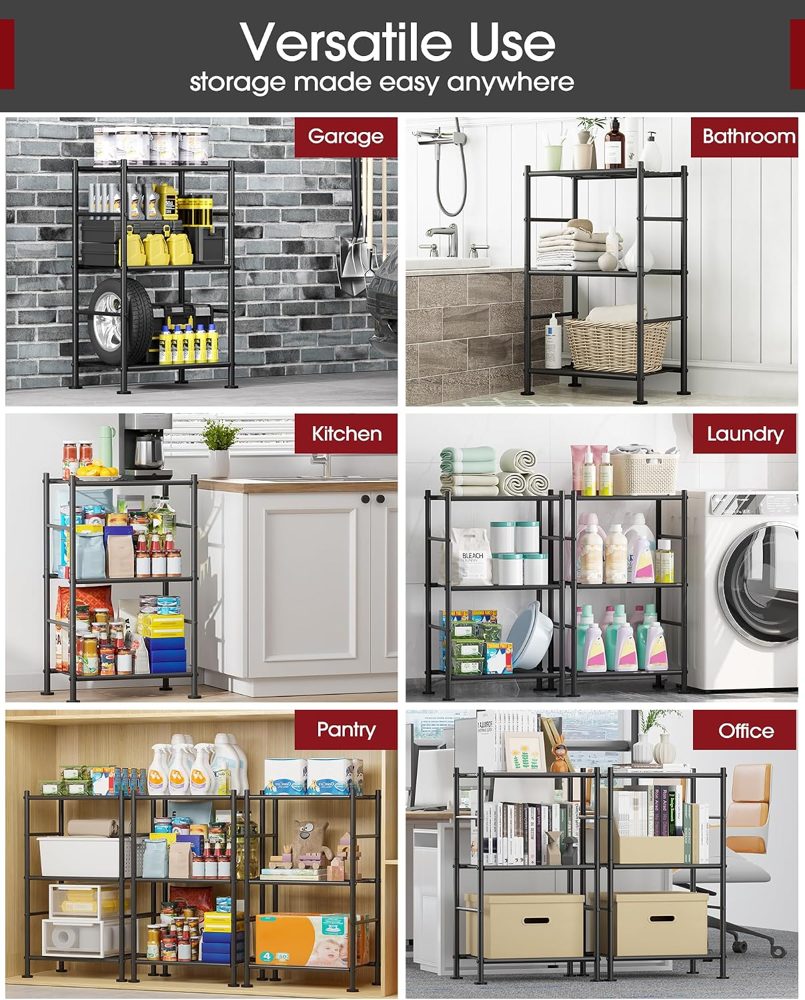 Sakugi 3-Tier Metal Storage Shelves Adjustable Feet, 18"x12"x30" — view 4