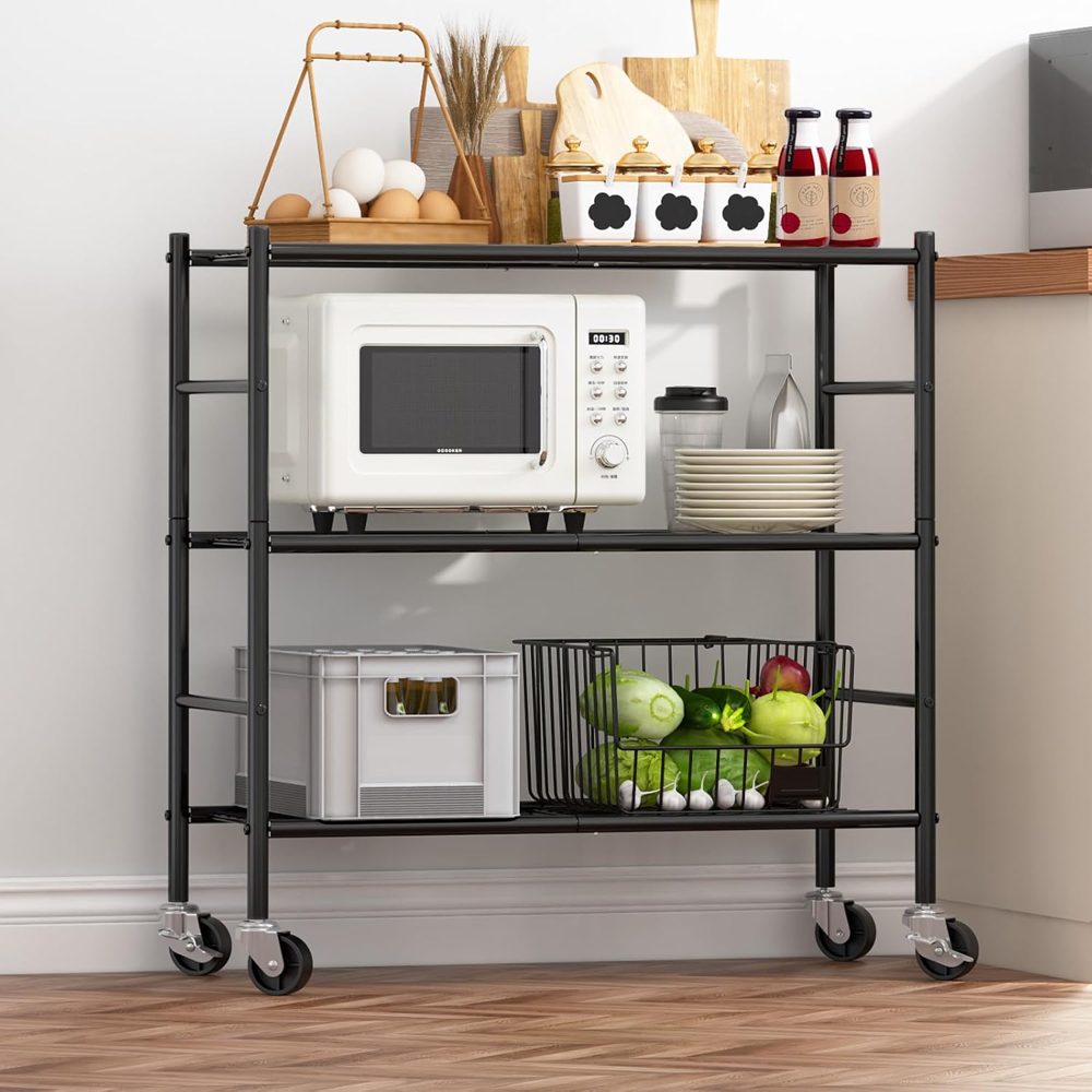 Sakugi 3-Tier Storage Shelves 33.1" x12.6" x32.5" Black with Wheels — view 3
