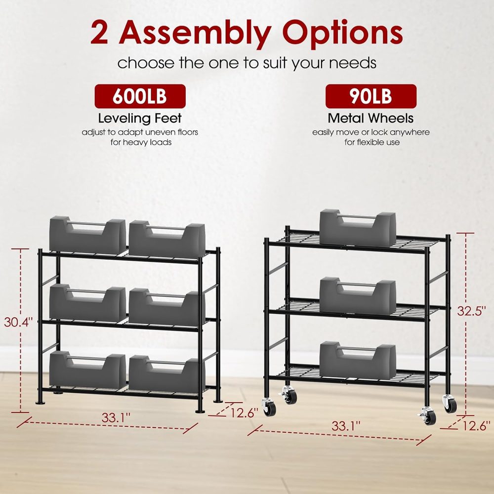 Sakugi 3-Tier Storage Shelves 33.1" x12.6" x32.5" Black with Wheels — view 4