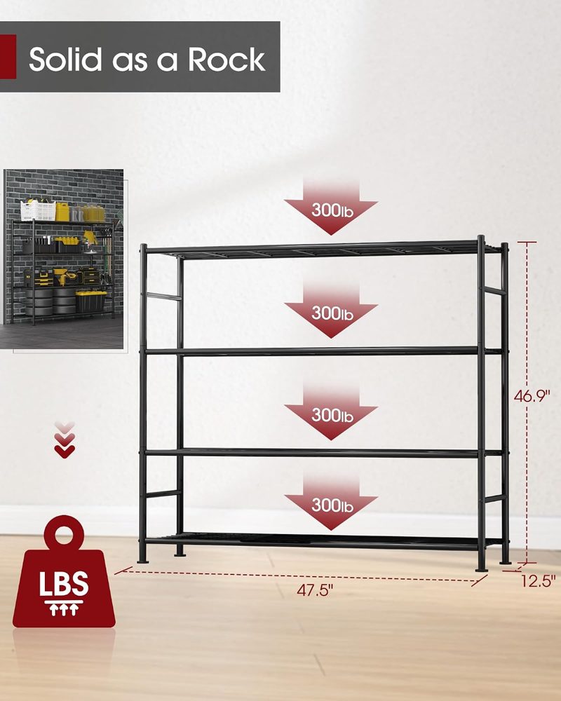 Sakugi 4-Tier Garage Shelving, 47.5" x 12.5" x 46.9", Black — view 4