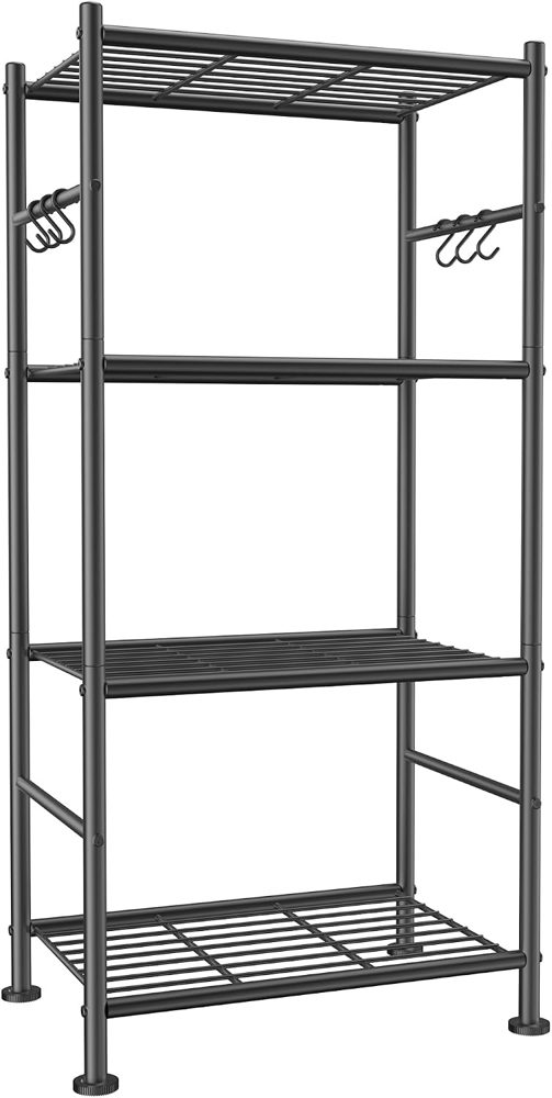 Sakugi 4-Tier Large-Capacity Storage Shelves with Hooks, 18.1" x 12.4" x 43.7", Black — view 2