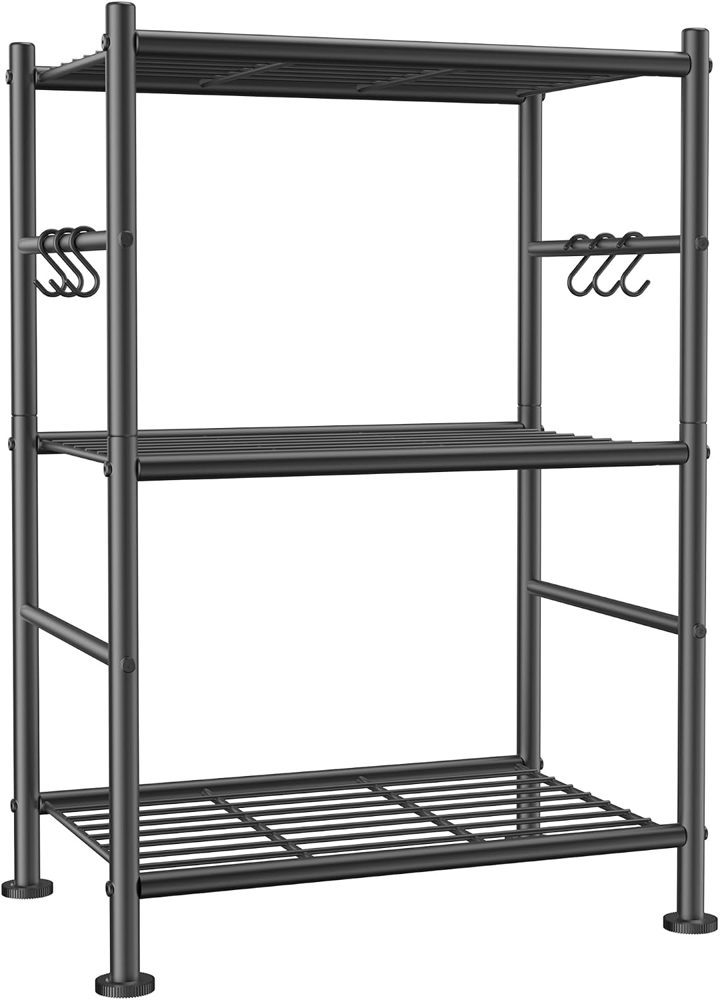 Sakugi 4-Tier Large-Capacity Storage Shelves with Hooks, 18.1" x 12.4" x 43.7", Black — view 5