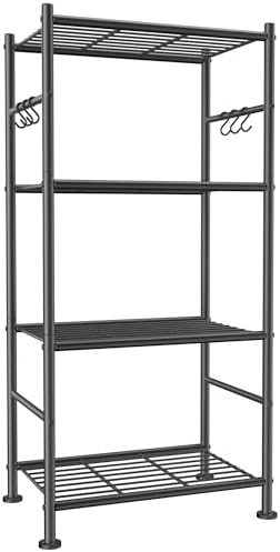 Sakugi 4-Tier Large-Capacity Storage Shelves with Hooks, 18.1" x 12.4" x 43.7", Black