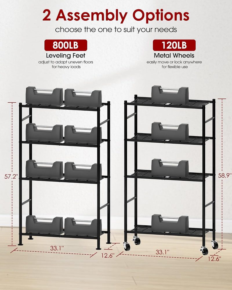 Sakugi 4-Tier Storage Shelves 33.1" x12.6" x58.9" Black with Wheels — view 4