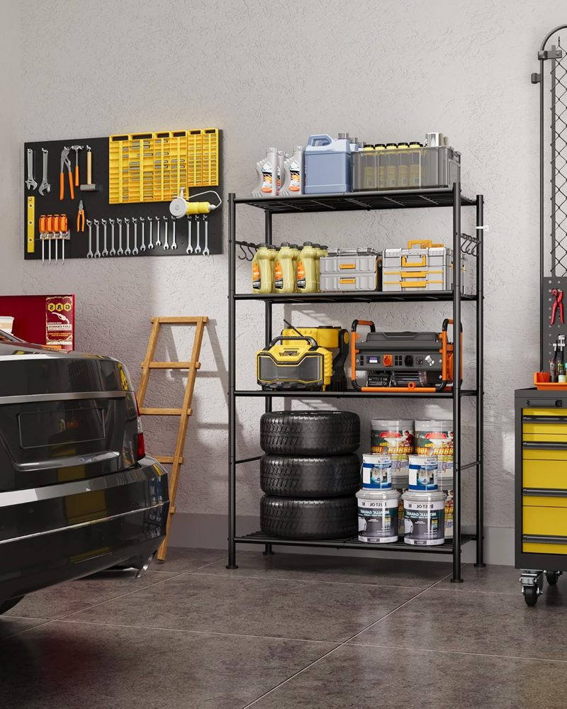 Sakugi 4-Tier Storage Shelves with 6 Hooks, 33.2" x 12.7" x 57.3" — view 3