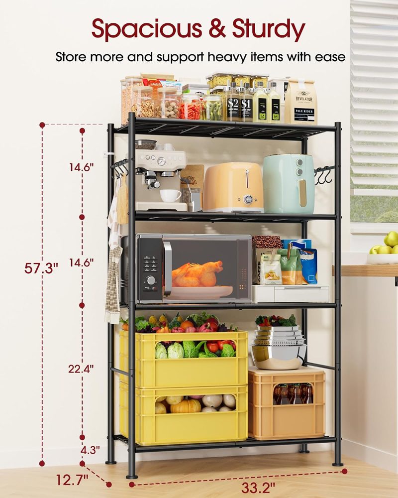 Sakugi 4-Tier Storage Shelves with 6 Hooks, 33.2" x 12.7" x 57.3" — view 4