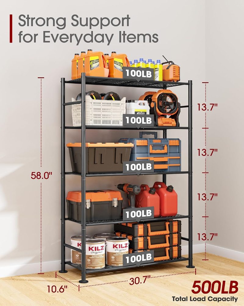Sakugi 5-Tier Anti-Tip Garage Shelving Unit, 30.7" x 10.6" x 58", Black — view 4