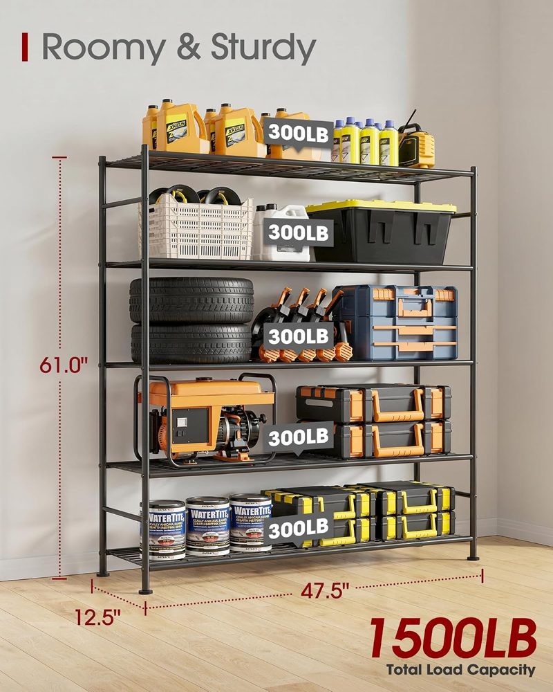 Sakugi 5-Tier Garage Shelving, 47.5" x 12.5" x 61", Black — view 4