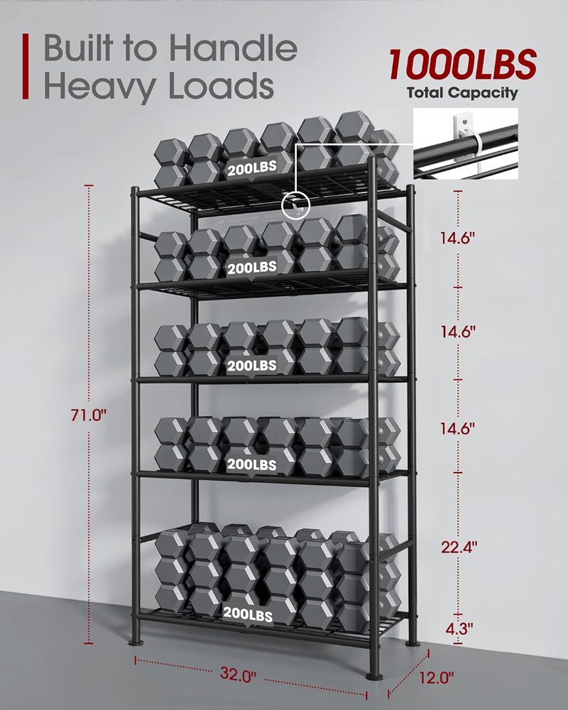 Sakugi 5-Tier Heavy-Duty Storage Shelves, 33" x 12.6" x 72", Black — view 4