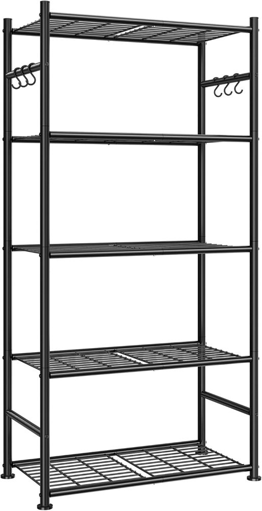 Sakugi 5-Tier Large-Capacity Storage Shelves with Hooks, 23.6" x 13.7" x 59", White — view 2