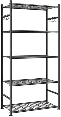 Sakugi 5-Tier Large-Capacity Storage Shelves with Hooks, 23.6" x 13.7" x 59", White