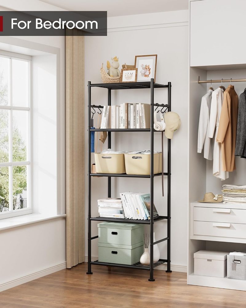 Sakugi 5-Tier Storage Rack Organizer with Hooks, 18.1"×12.4"×56.8" — view 3