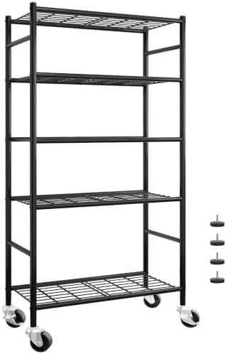 Sakugi 5-Tier Storage Shelves 33.1" x12.6" x73.5" Black with Wheels