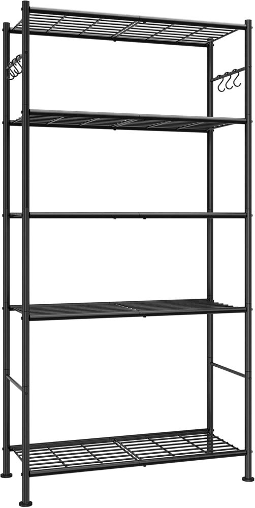 Sakugi 5-Tier Storage Shelves with 6 Hooks, 33.2" x 12.7" x 71.1" — view 2