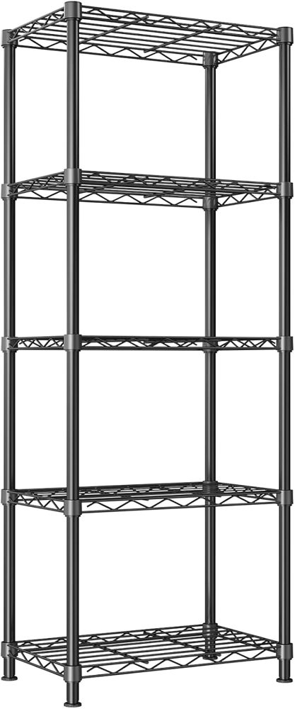 Sakugi 5-Tier Wire Shelving with Leveling Feet, 16" x 10" x 55.1", Black — view 2