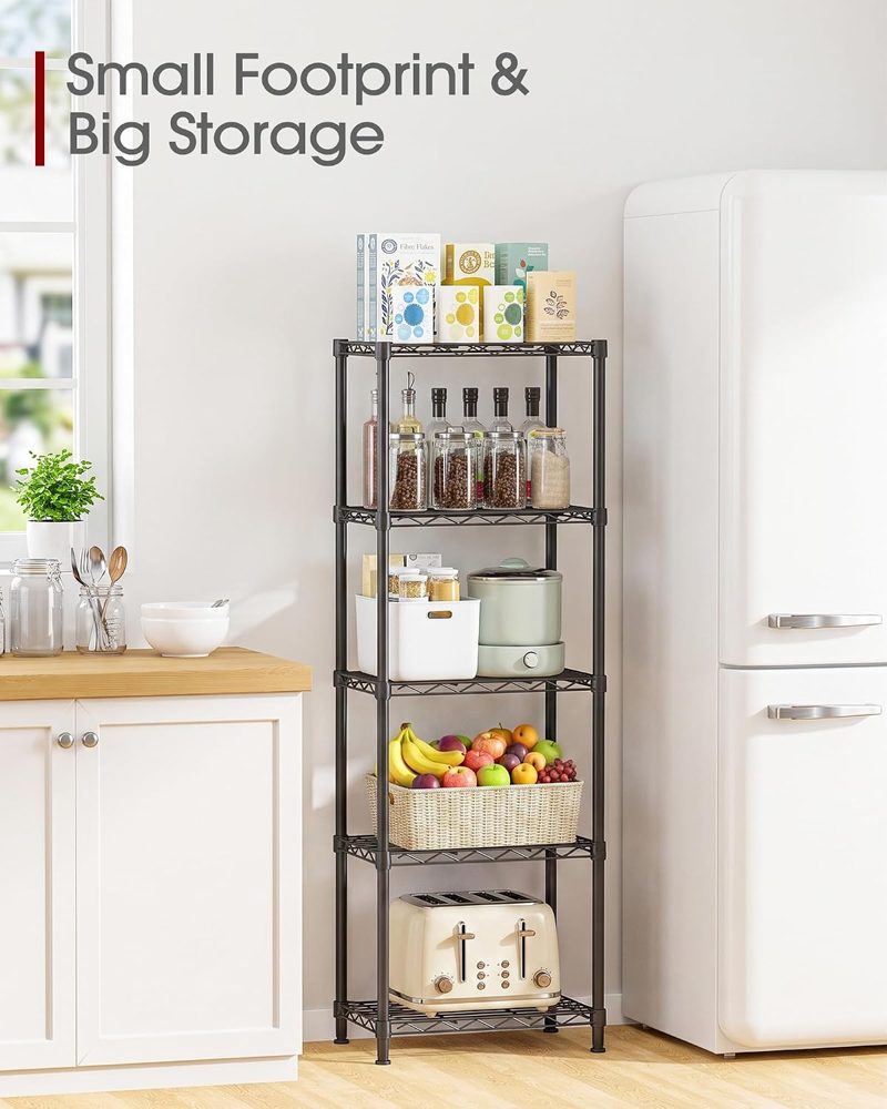 Sakugi 5-Tier Wire Shelving with Leveling Feet, 16" x 10" x 55.1", Black — view 5