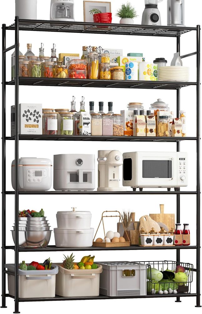 Sakugi 6-Tier Heavy-Duty Storage Shelves, 46.3" x 12.6" x 76.1", Black — view 2