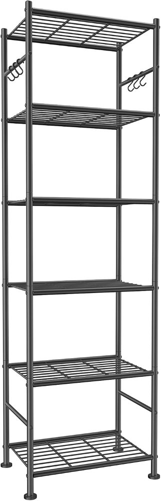 Sakugi 6-Tier Large-Capacity Storage Shelves with Hooks, 18.1" x 12.4" x 70.1", Black — view 2