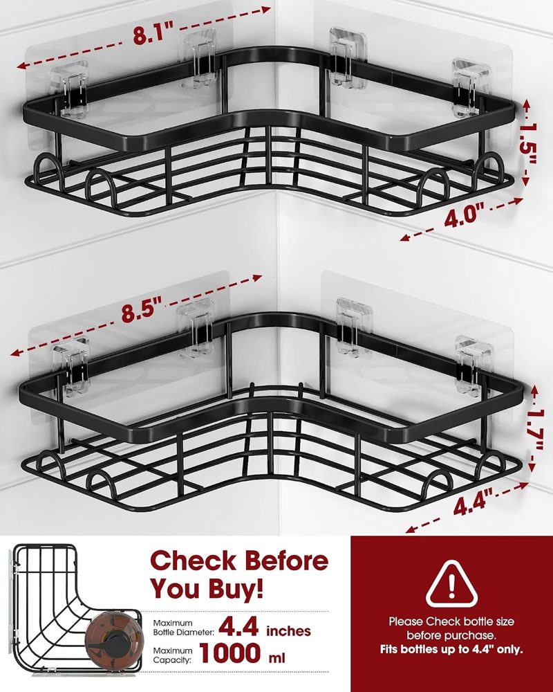 Sakugi Adhesive Corner Shower Caddy, No Drilling, Black — view 4