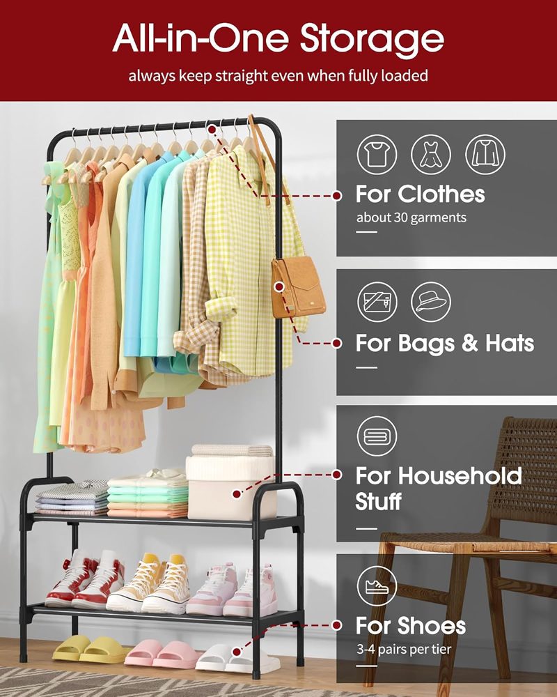Sakugi Clothes Rack 2-Tier Shoe Organizer, 29.3x12.5x59.6 — view 4