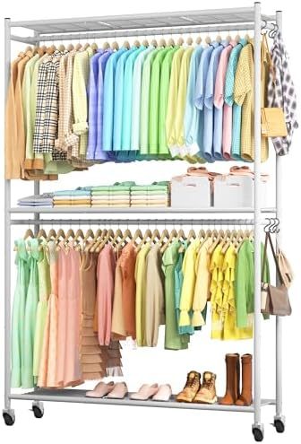 Sakugi Clothes Rack with Shelves & Wheels, 45.2" x 12.2" x 79.5", White