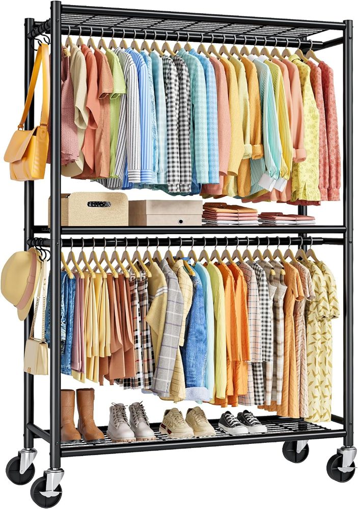 Sakugi Clothes Rack with Shelves & Wheels, 45.2" x 12.6" x 80.7", Black — view 2