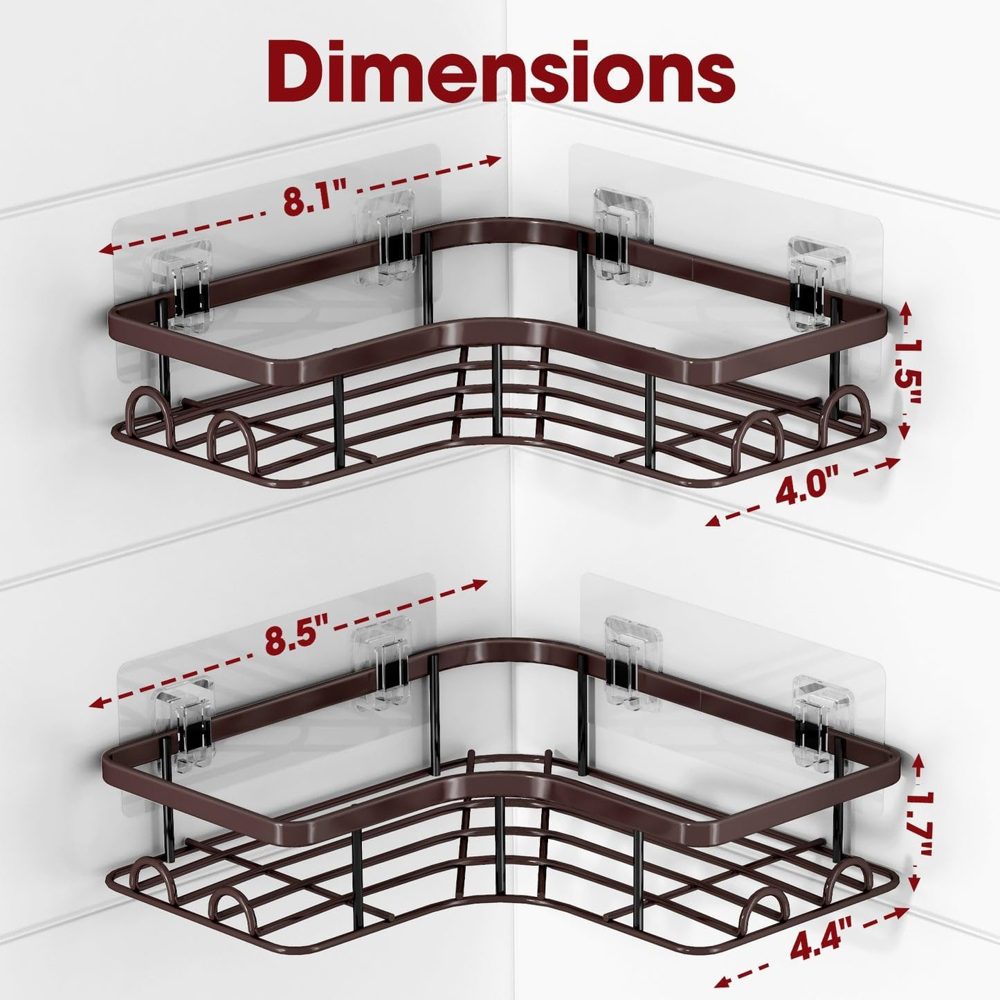 Sakugi Corner Shower Caddy 2-Pack with 8 Hooks, Rustproof Stainless Steel — view 3
