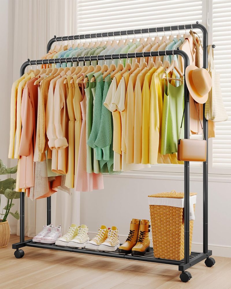 Sakugi Double Rod Clothes Rack Mesh Shelf & Hooks, 47.2x16.9x59.1 — view 4