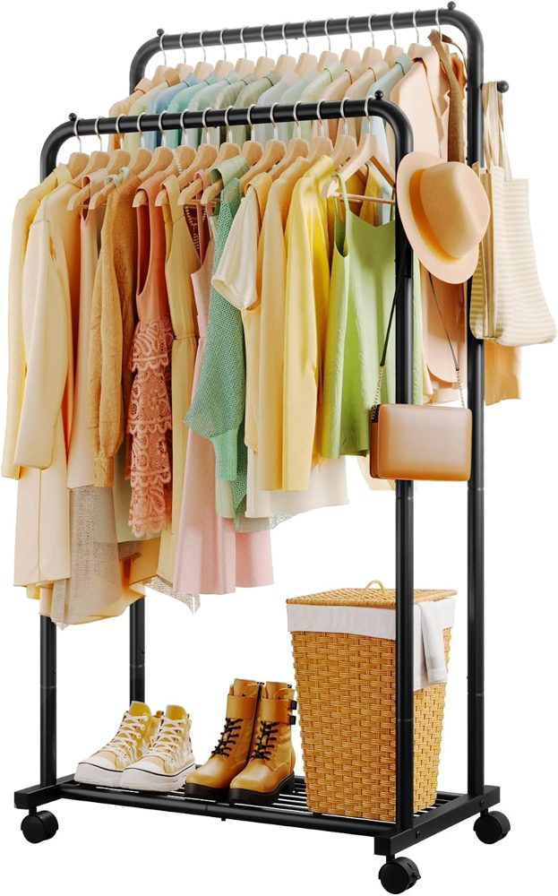 Sakugi Double Rod Clothes Rack Mesh Shelf & Hooks, 47.2x16.9x59.1 — view 5