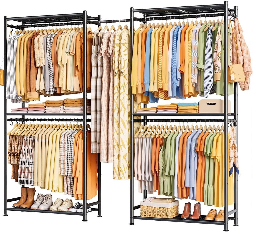 Sakugi Extendable Clothes Rack with Shelves, 77.9"–83.8" x 12.2" x 79.5", Black — view 2
