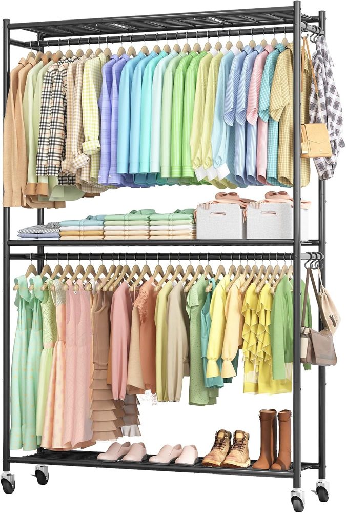Sakugi Extendable Clothes Rack with Shelves, 77.9"–83.8" x 12.2" x 79.5", Black — view 5