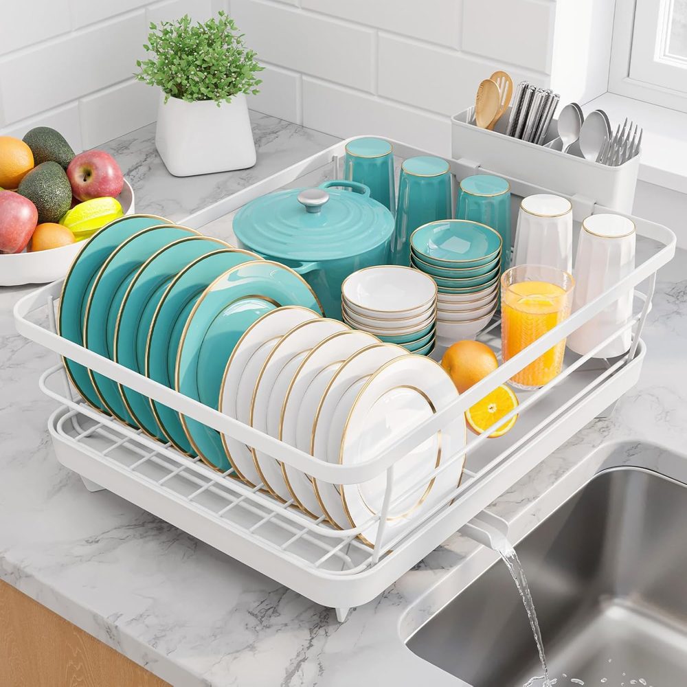 Sakugi Extendable Over-Sink Dish Drainer, 12" x 16.1"–23", Silver — view 5
