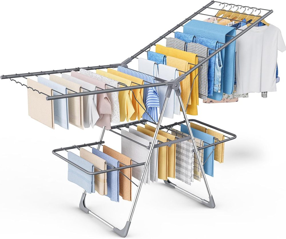 Sakugi Foldable 2-Level Clothes Drying Rack, 70" Adjustable Wings — view 2