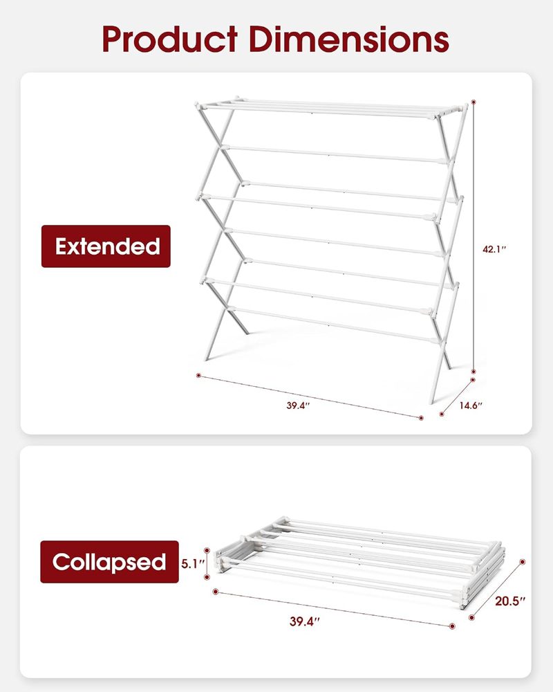 Sakugi Foldable 3-Tier Clothes Drying Rack, 42.1" High — view 4