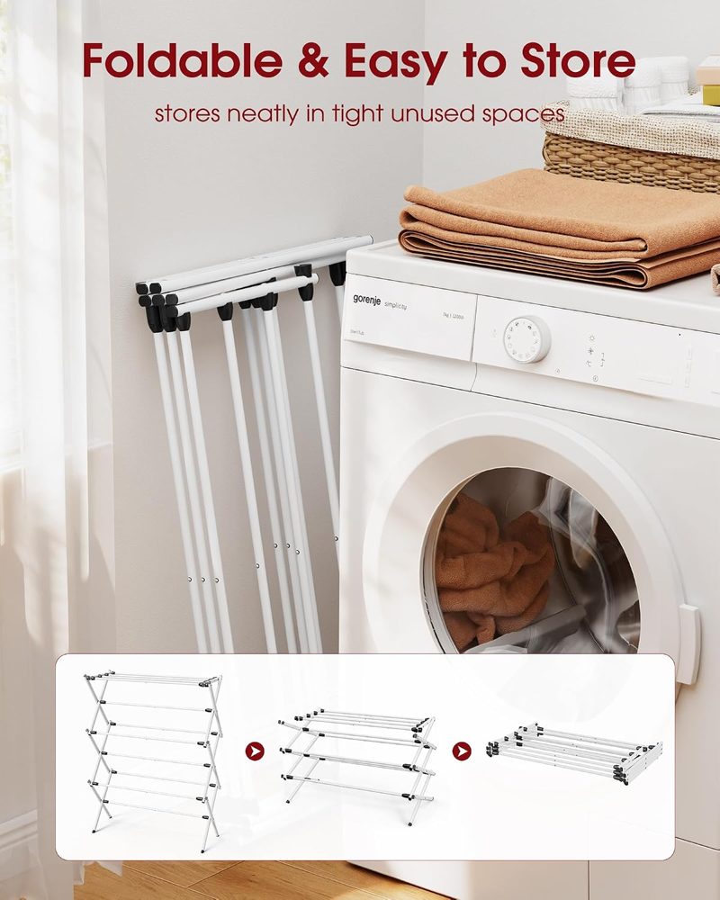 Sakugi Foldable 3-Tier Laundry Drying Rack, 29.1" x 11.4" x 37.4", White & Black — view 4