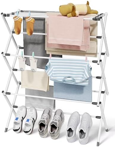 Sakugi Foldable 3-Tier Laundry Drying Rack, 29.1" x 11.4" x 37.4", White & Black