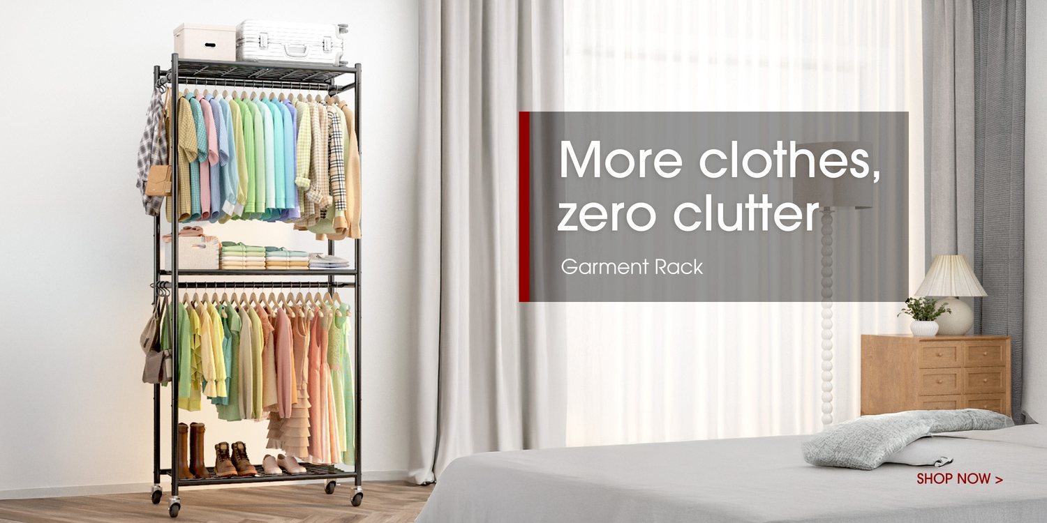 More clothes, zero clutter — Sakugi clothes racks with shelves