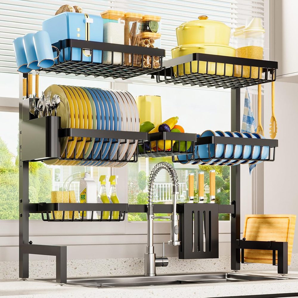 Sakugi Over-the-Sink Dish Drying Rack & Counter Drainer, Black — view 2