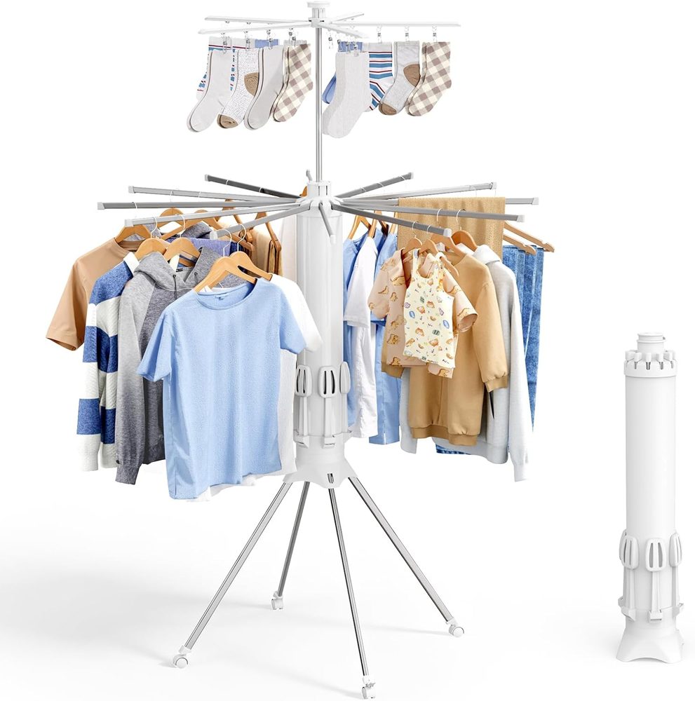 Sakugi Rolling Clothes Drying Rack with 12 Steel Arms, 71" High — view 2