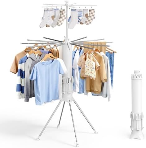 Sakugi Rolling Clothes Drying Rack with 12 Steel Arms, 71" High