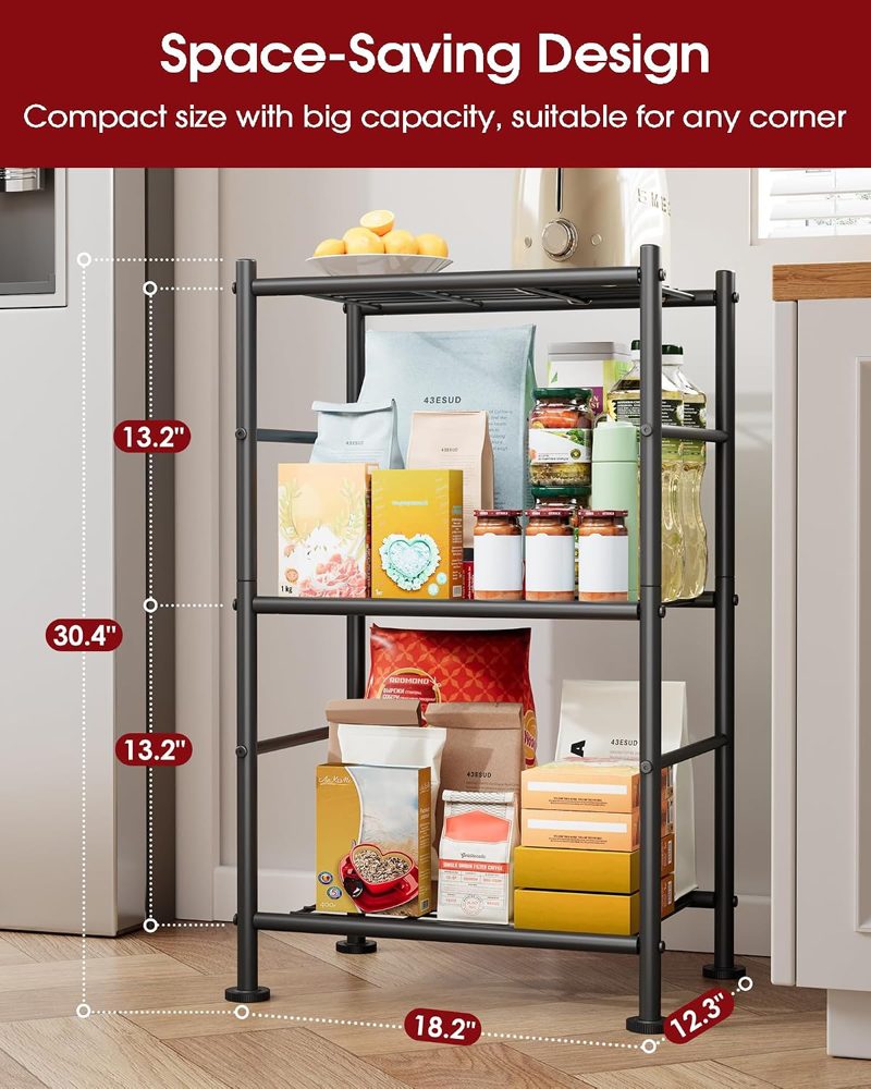 Sakugi Slim 3-Tier Wire Shelves, 3-Pack, 18.2" x 12.3" x 30.4", Black — view 4