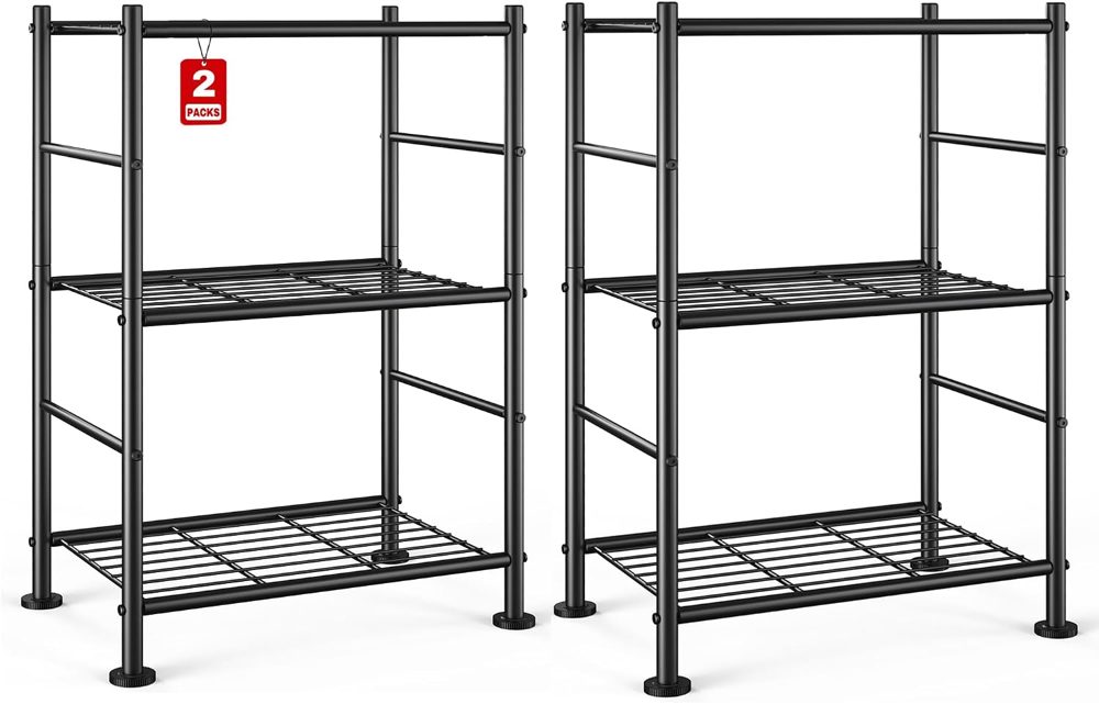Sakugi Slim 3-Tier Wire Shelves, 3-Pack, 18.2" x 12.3" x 30.4", Black — view 5