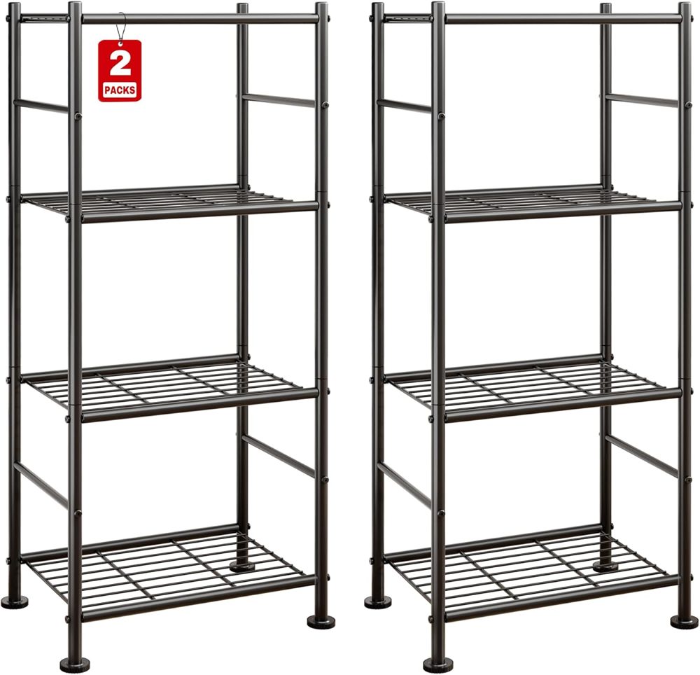 Sakugi Slim 4-Tier Wire Shelves, 2-Pack, 18.2" x 12.3" x 43.7", Black — view 2