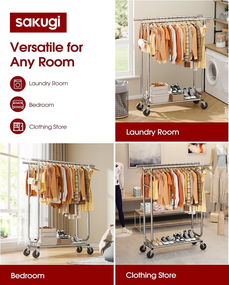 Sakugi Stainless Steel Double Rod Clothes Rack, 43.5x16.5x65.9 — view 3