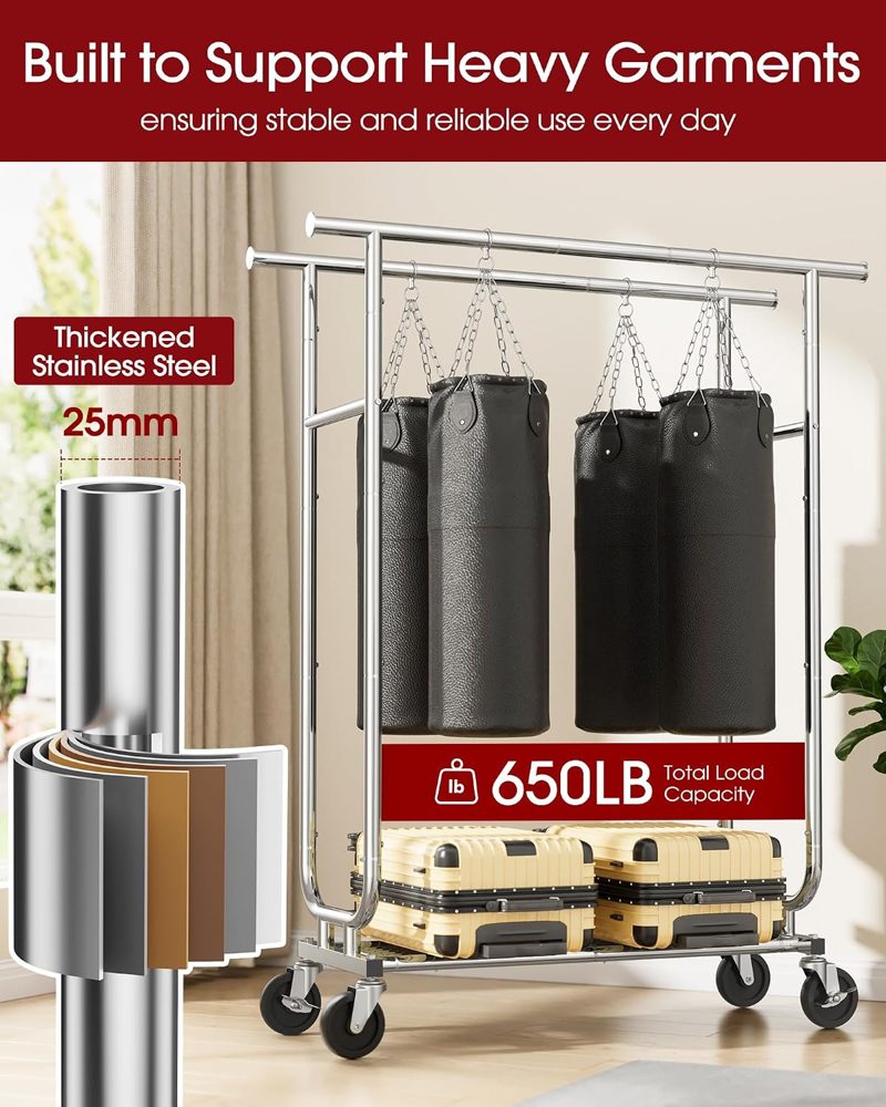 Sakugi Stainless Steel Double Rod Clothes Rack, 43.5x16.5x65.9 — view 5